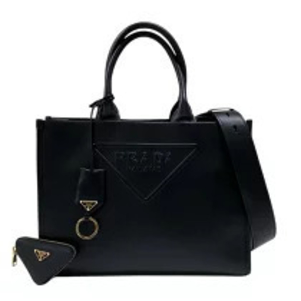 Prada embossed tote bag black leather handbag shoulder